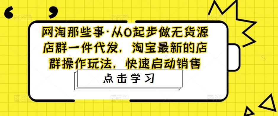 网淘那些事·从0起步做无货源店群一件代发,淘宝最新的店群操作玩法,快速启动销售